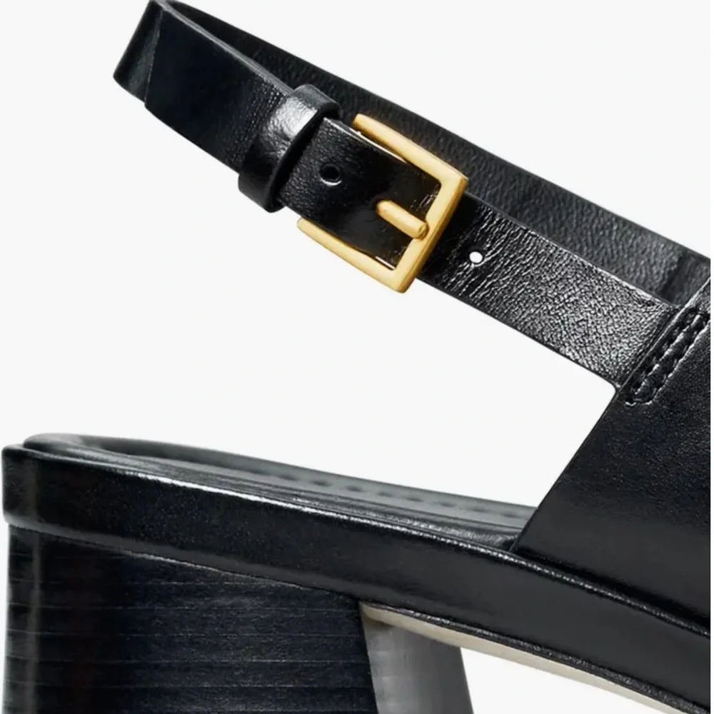 Brand New 💜 Tory Burch Black and Gold Block Heel Sandals - Picture 5 of 13